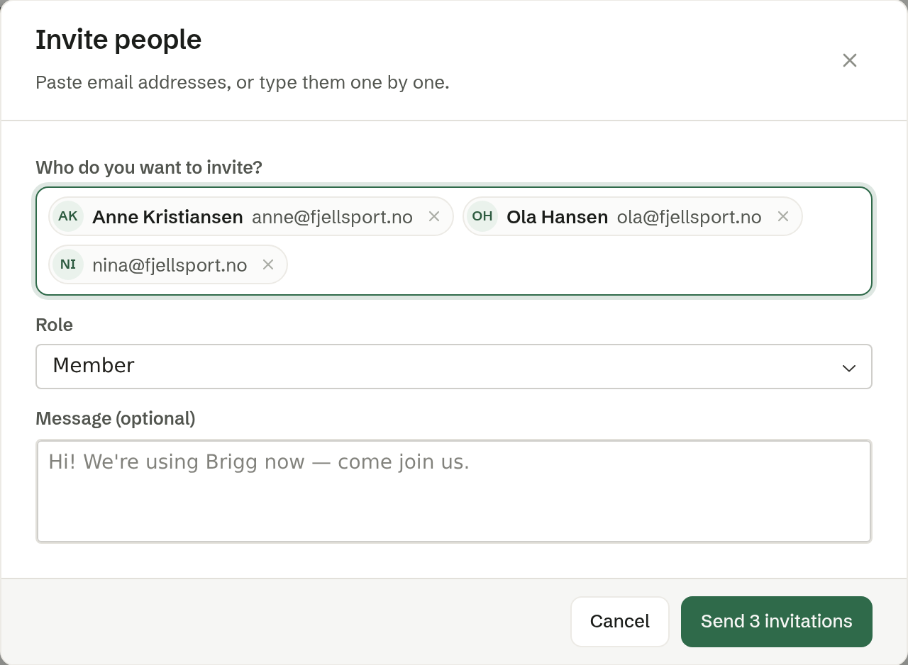 One paste became three invitations, with the names picked out of the text.